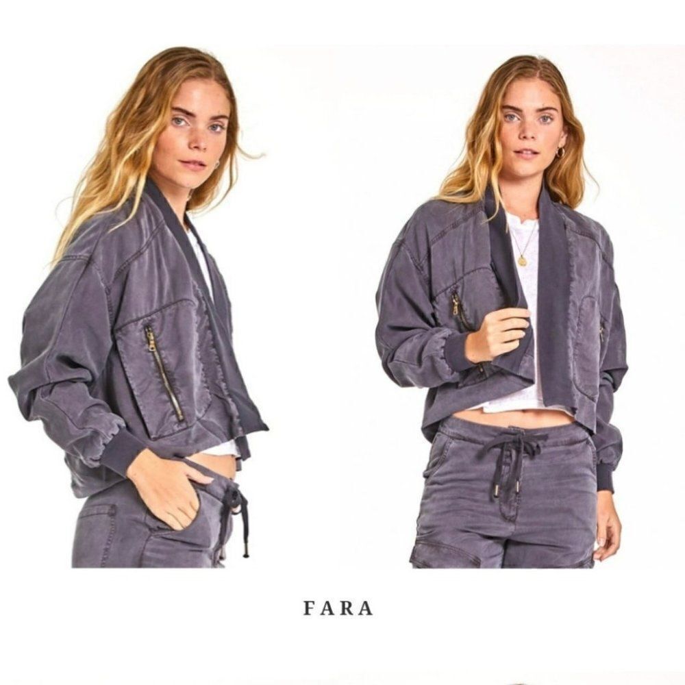 Young Fabulous & Broke Fara Crop Bomber Jacket Gray NWT Women XS Soft